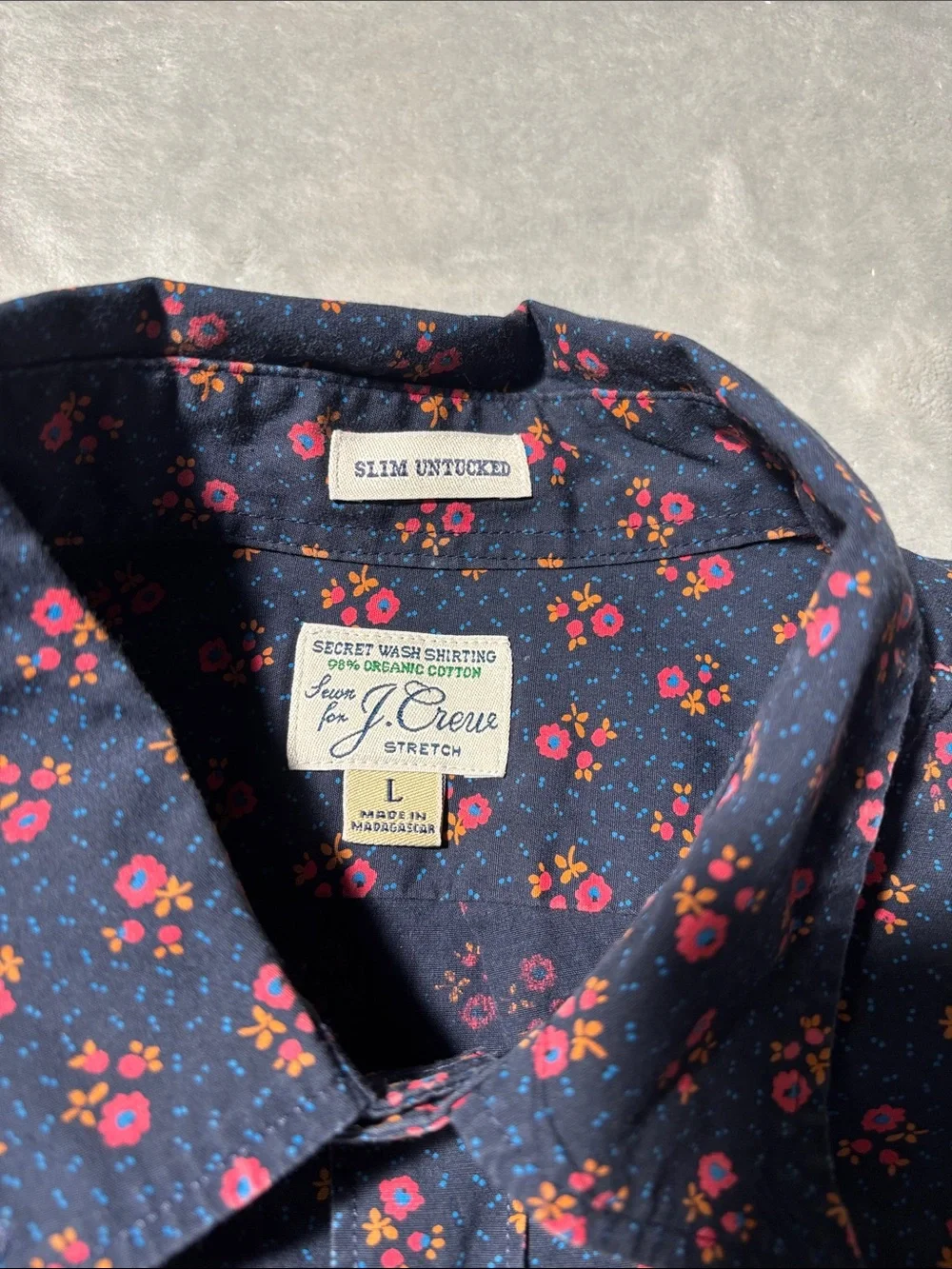 J.Crew Men’s Large Secret Wash Floral Shirt Slim Untucked Navy Button Down